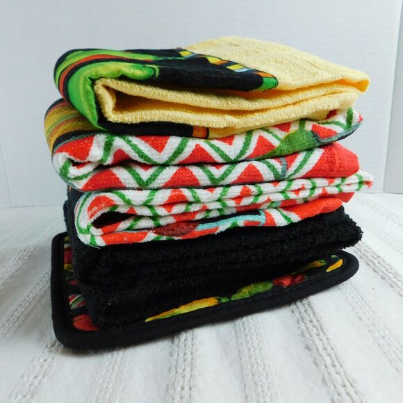 Kay Dee Designs Southwest Cotton Kitchen Towel, Hot Pad LOT Of 6 Peppers Black - Picture 13 of 14